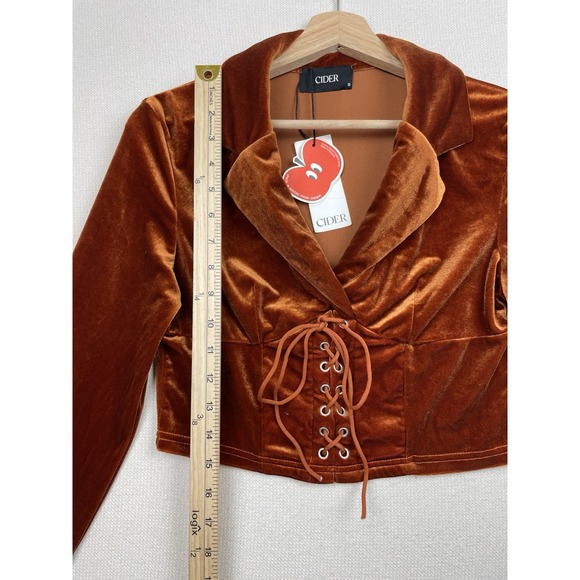 New Cider Velvet Lace Up Women's Crop Top Rust Small BOHO Romantic Pullover NWT - Picture 4 of 13